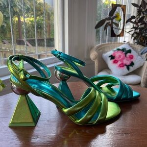 Metallic Green and Blue Strappy Sandals. Sam Edelman